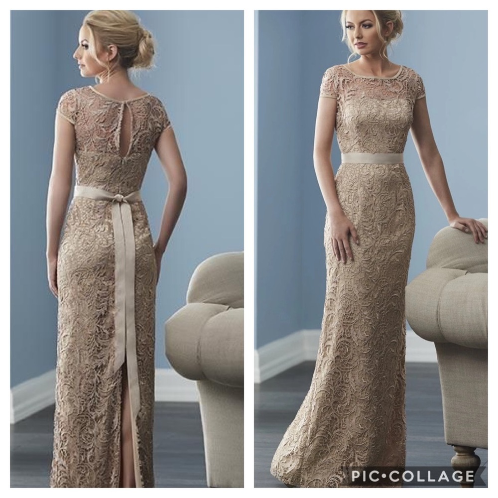 Adrianna Papell Lace with Waist Tie Long Gown - Picture 2 of 16